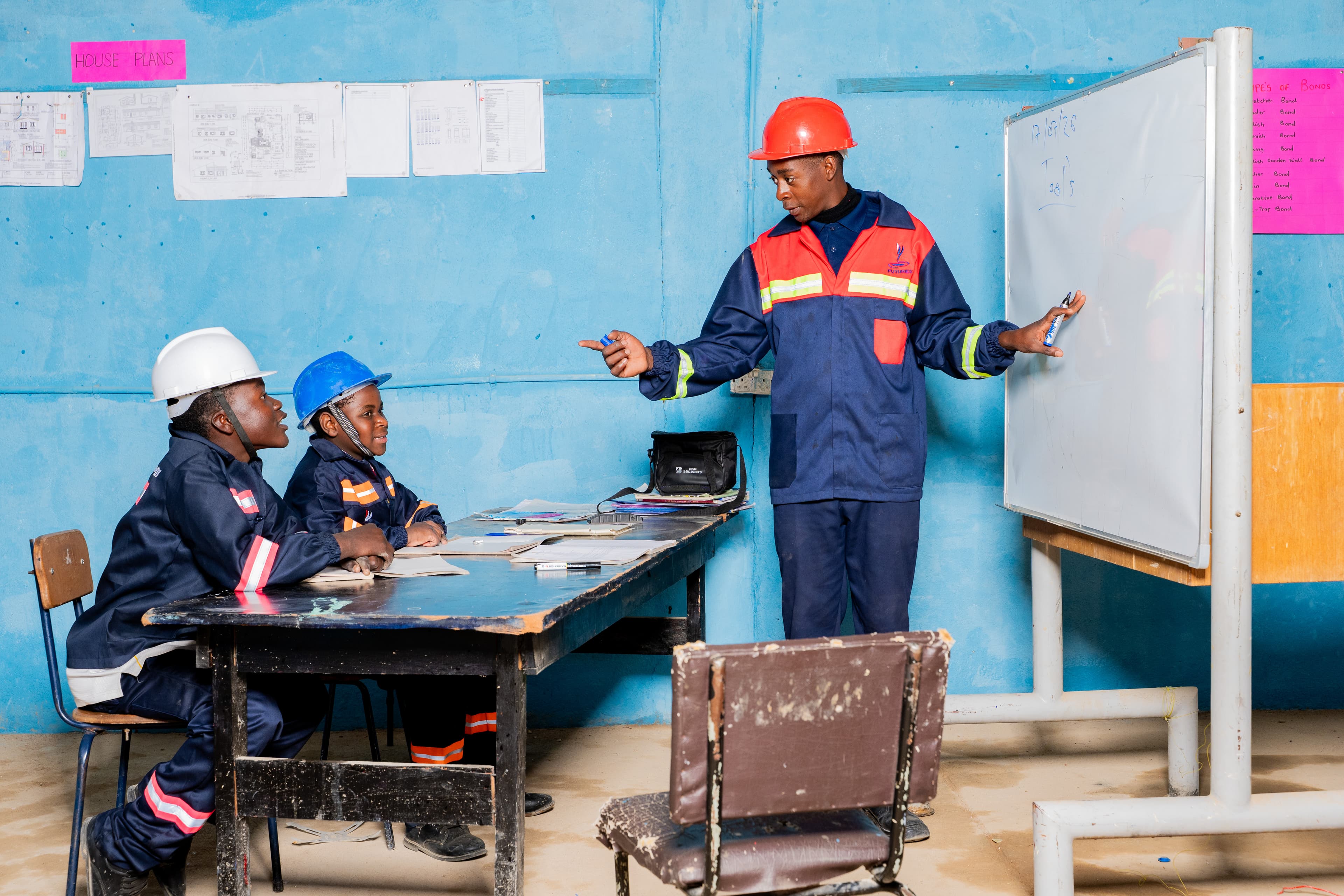 Students in the wood work workshop