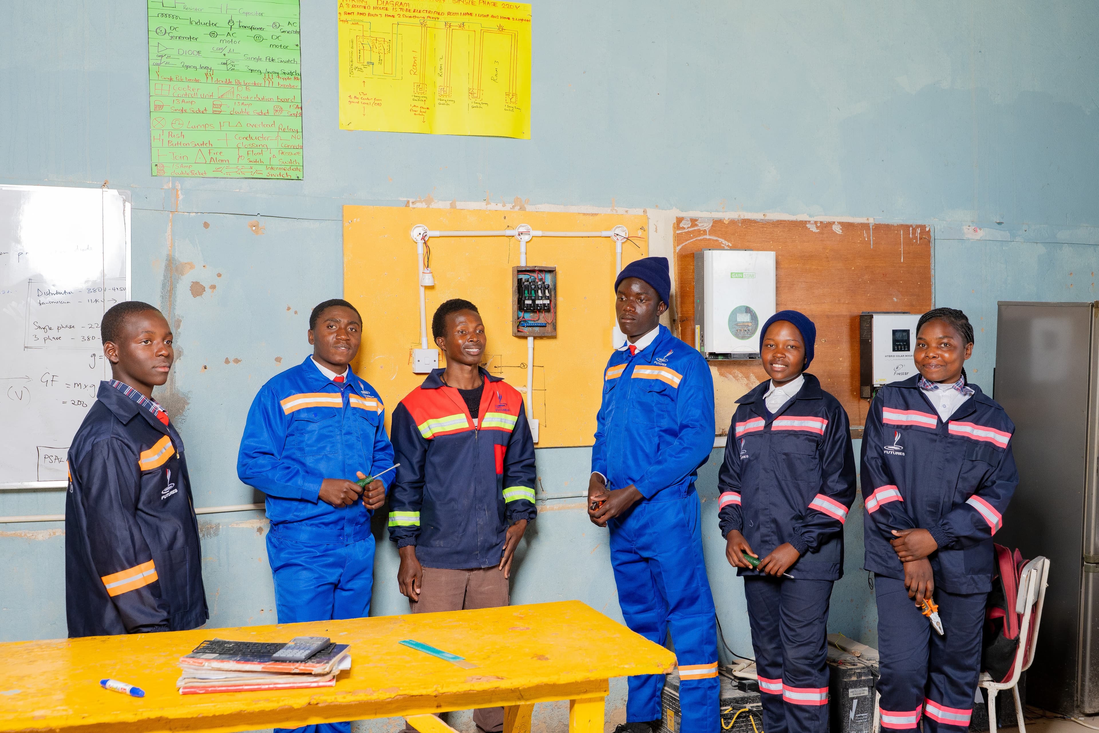 Students working on electrical wiring practical