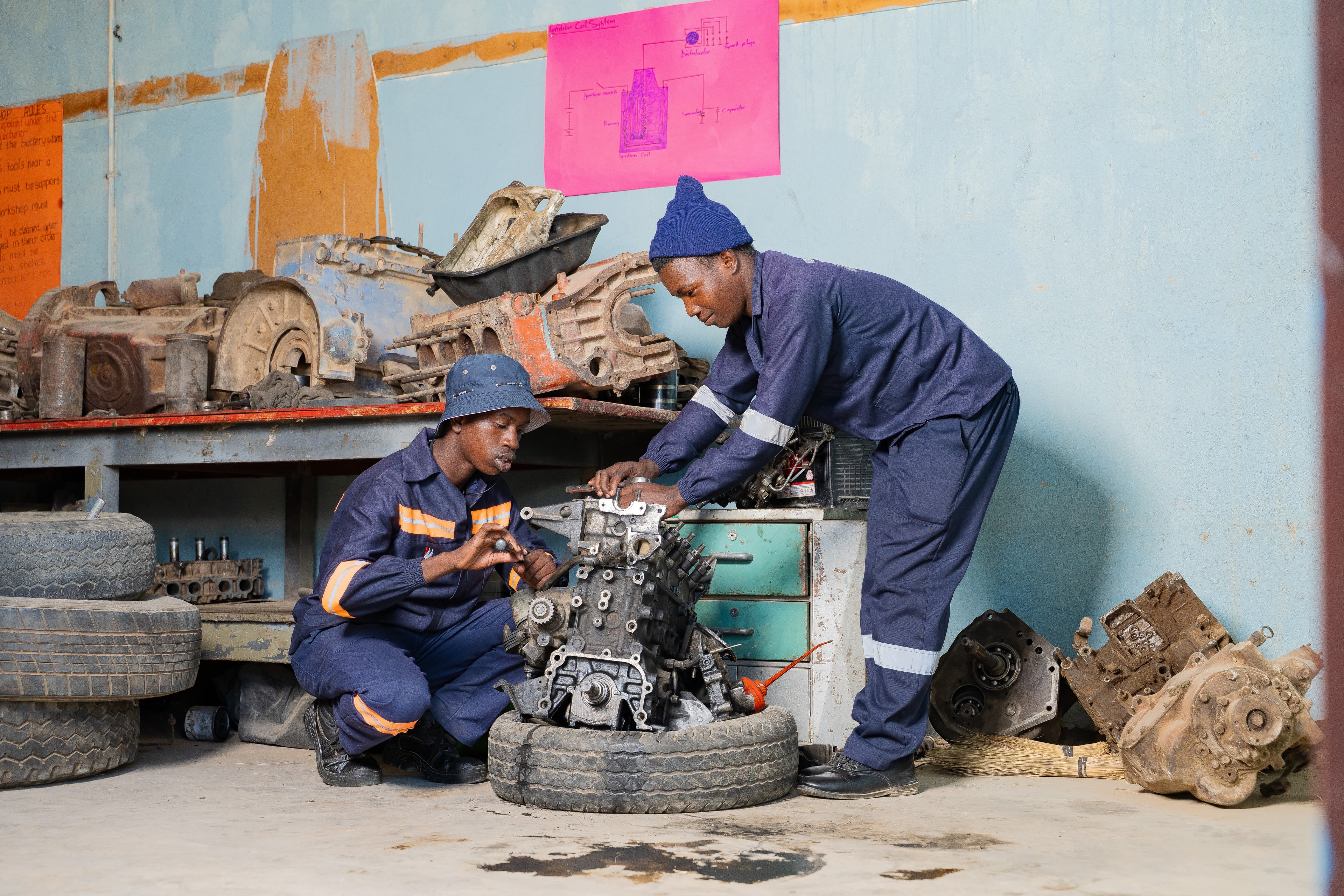 Tertiary students learning practical skills