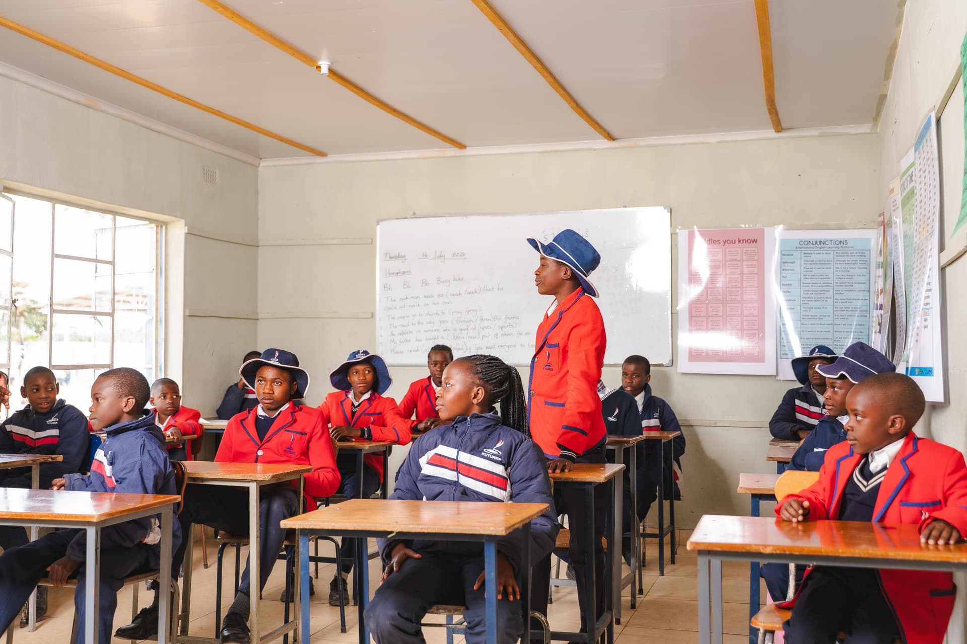 Primary school students smiling