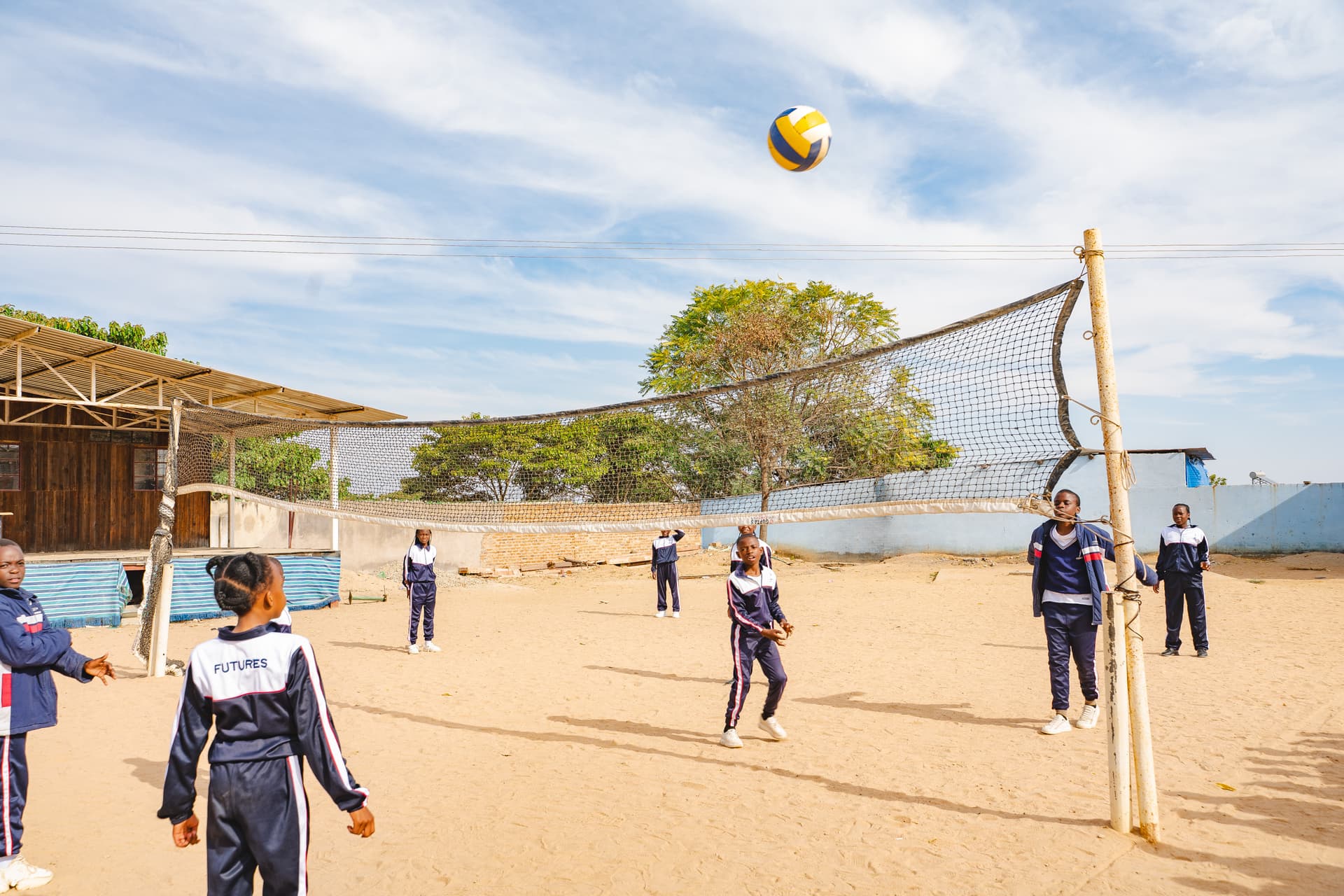 Students competing in a sports activity